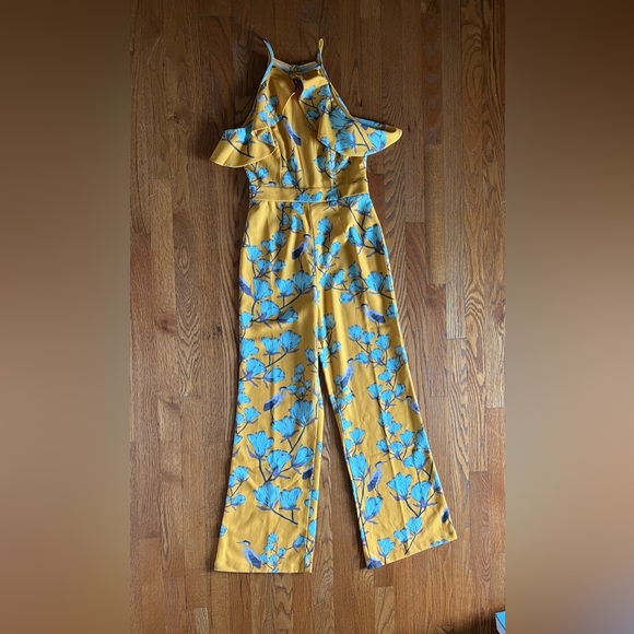 Varun Bahl Warbler Ruffle Jumpsuit Yellow Motif Anthropologie size 0 - Picture 4 of 16